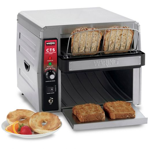 Waring Heavy-Duty 2" Opening 450 Slices Per Hour Stainless Steel Horizontal Conveyor Toaster