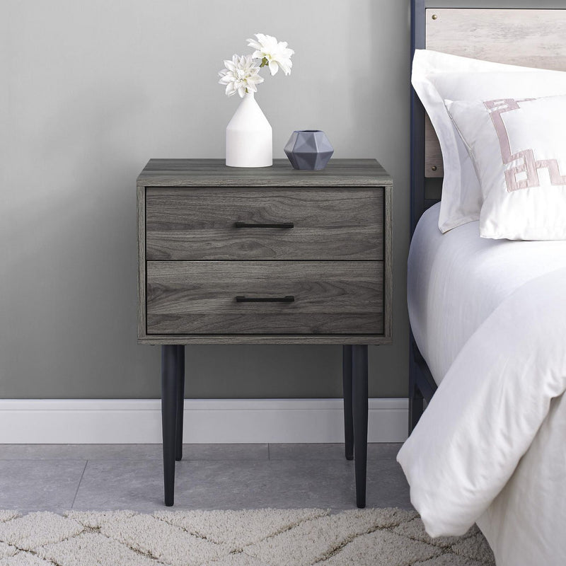 Modern 2 Drawer Nightstand and Side Table with Storage - Slate Grey