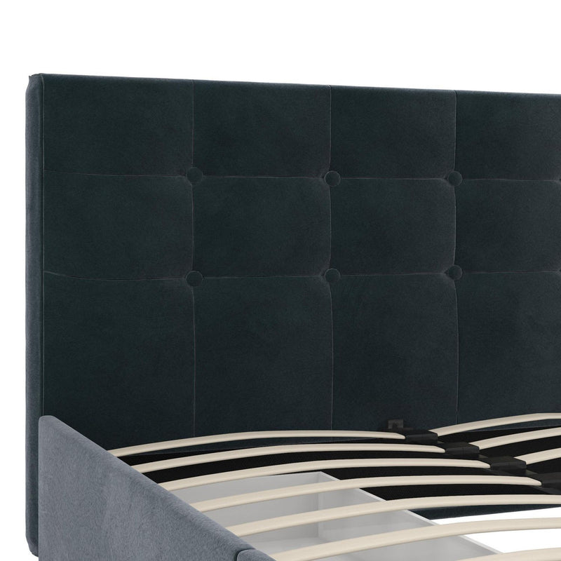 Rose Upholstered Bed with Storage -  Blue Velvet