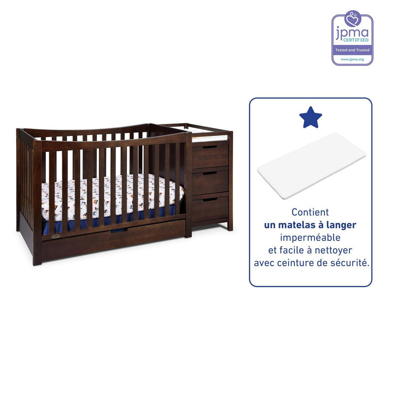 Graco Remi 4-in-1 Convertible Crib & Changer with Bonus Water-Resistant Change Pad, Colour:  Espresso