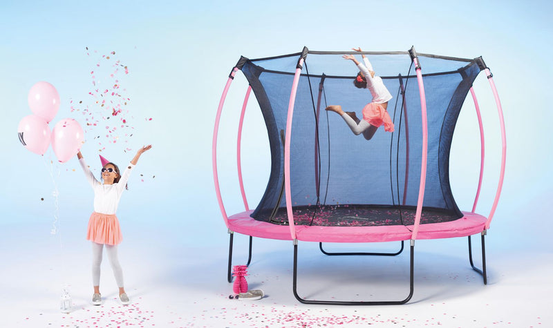 Plum® 12ft Colours Springsafe® Trampoline and Enclosure - Reversible Flamingo Pink and Tropic Turquoise