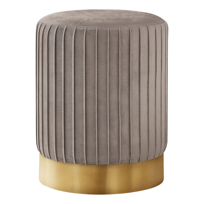 17.5" Gray and Gold Decorative Cylindrical Shaped Ottoman with Metal Base