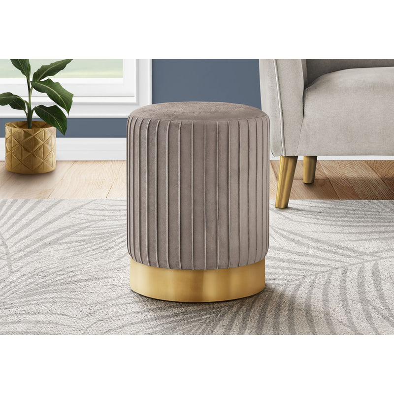 17.5" Gray and Gold Decorative Cylindrical Shaped Ottoman with Metal Base