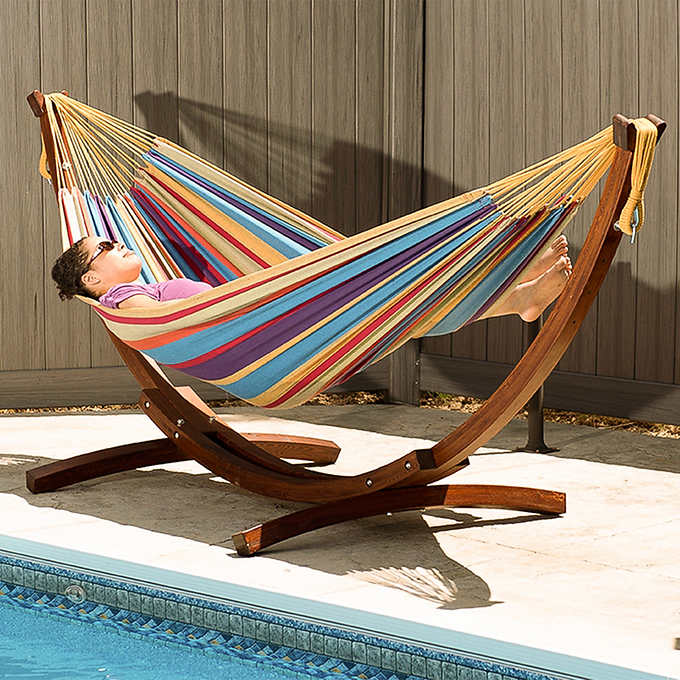 Outdoor Hammock Bed with Solid Pine Arc Stand